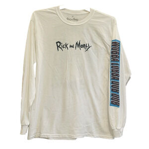Rick and Morty T-Shirt Medium Long Sleeve White ✨NEW✨ Adult Swim Cartoon Network